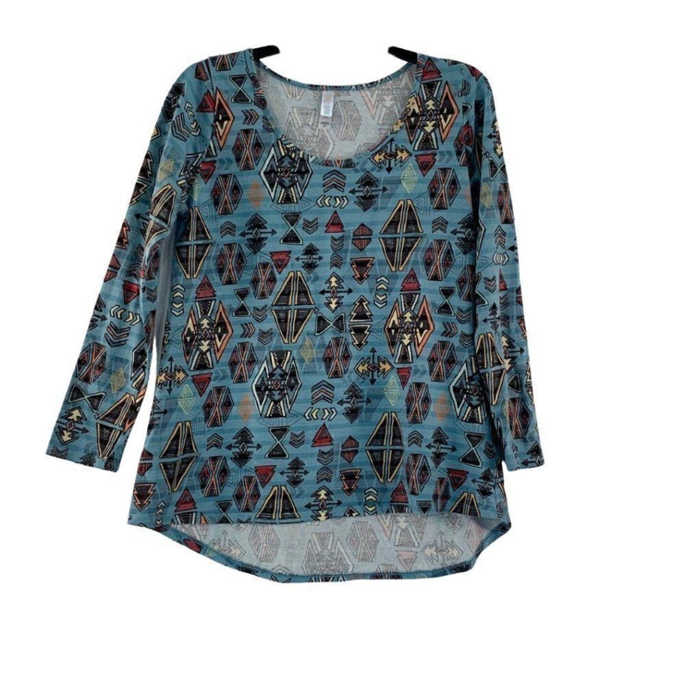 LuLaRoe Lynnae Blue Arrows Hi-Low Shirt Top Medium‎